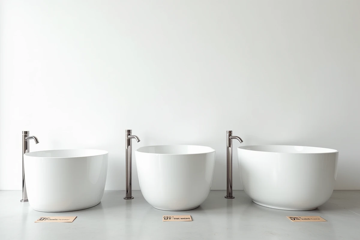 Comparatif de trois baignoires de longueurs différentes 140 cm 170 cm et 180 cm posées côte à côte