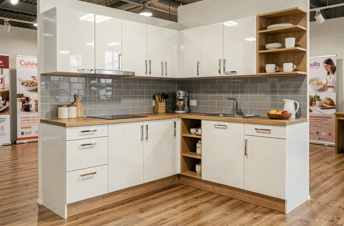Modèle de cuisine Cuisinella exposé dans le showroom de Langueux