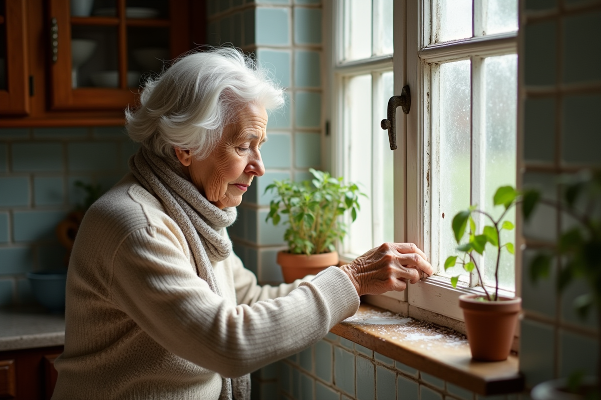 Femme âgée posant du mastic d