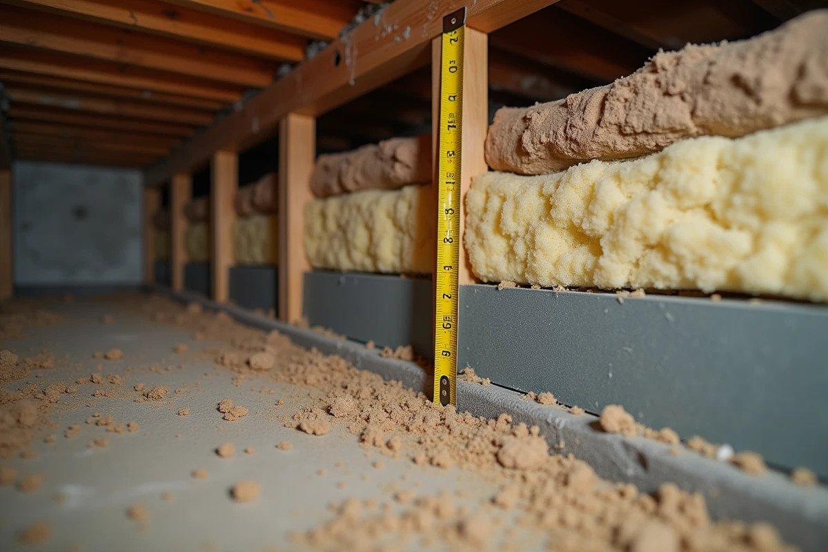 Isolation phonique entre solives de plancher bois avec laine minérale et bandes résilientes