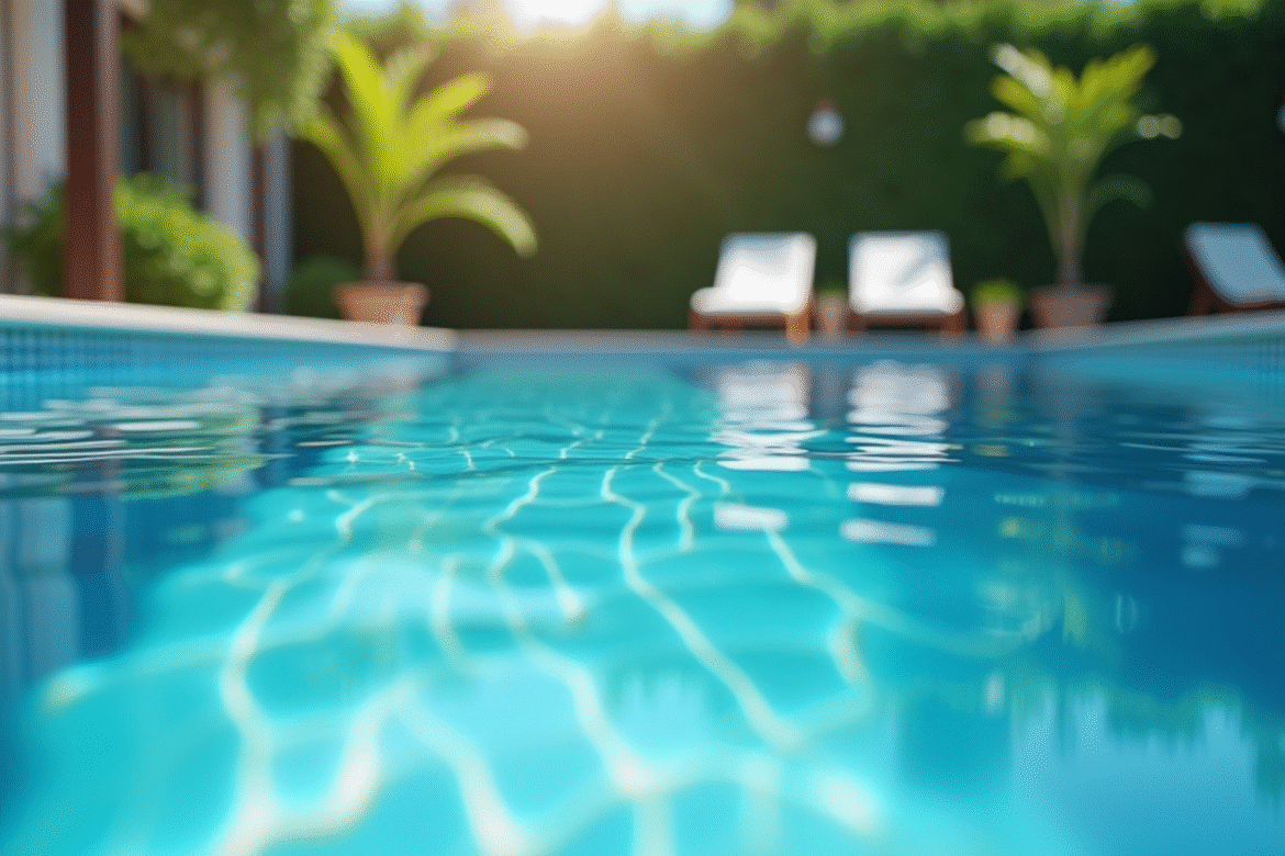 Piscine moderne avec eau claire et jets de filtration visibles