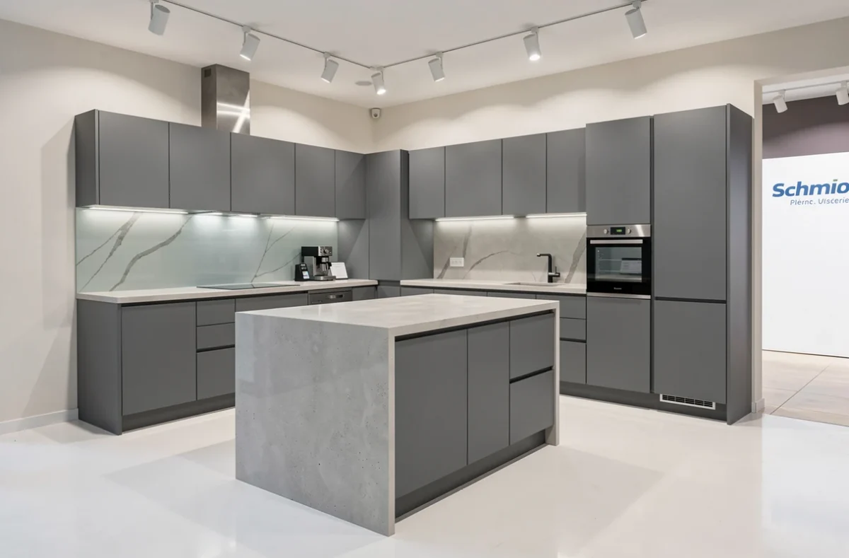 Cuisine Schmidt en U exposée dans le showroom de Plérin