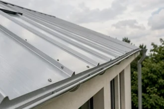 Toiture en tôle aluminium ondulée sur maison moderne avec détails des fixations et joints étanches